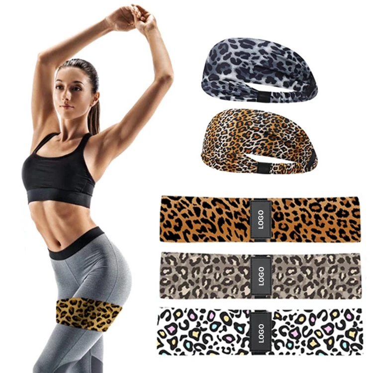 

Wholesale custom 3 level slip covered elastic cotton hip booty band tc nude loop leopard fabric resistance bands set