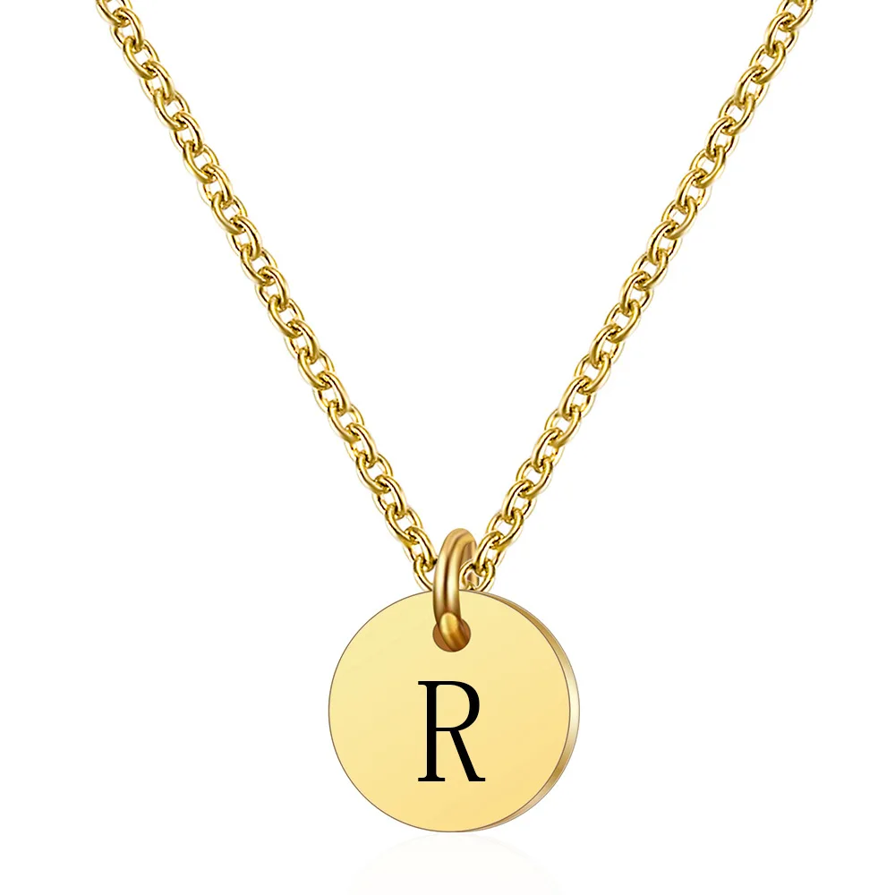 

RFJEWEL New Arrival 316L Stainless Steel 26 Letters Initial Necklace Wholesale Disc Pendant Long Chain Necklaces for Women