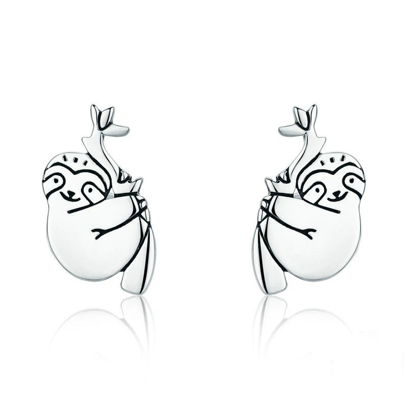 Cute Silver Plated Small Sloth Stud Earrings Lovely Animal Bradypode Pendant Earrings For Women Jewelry