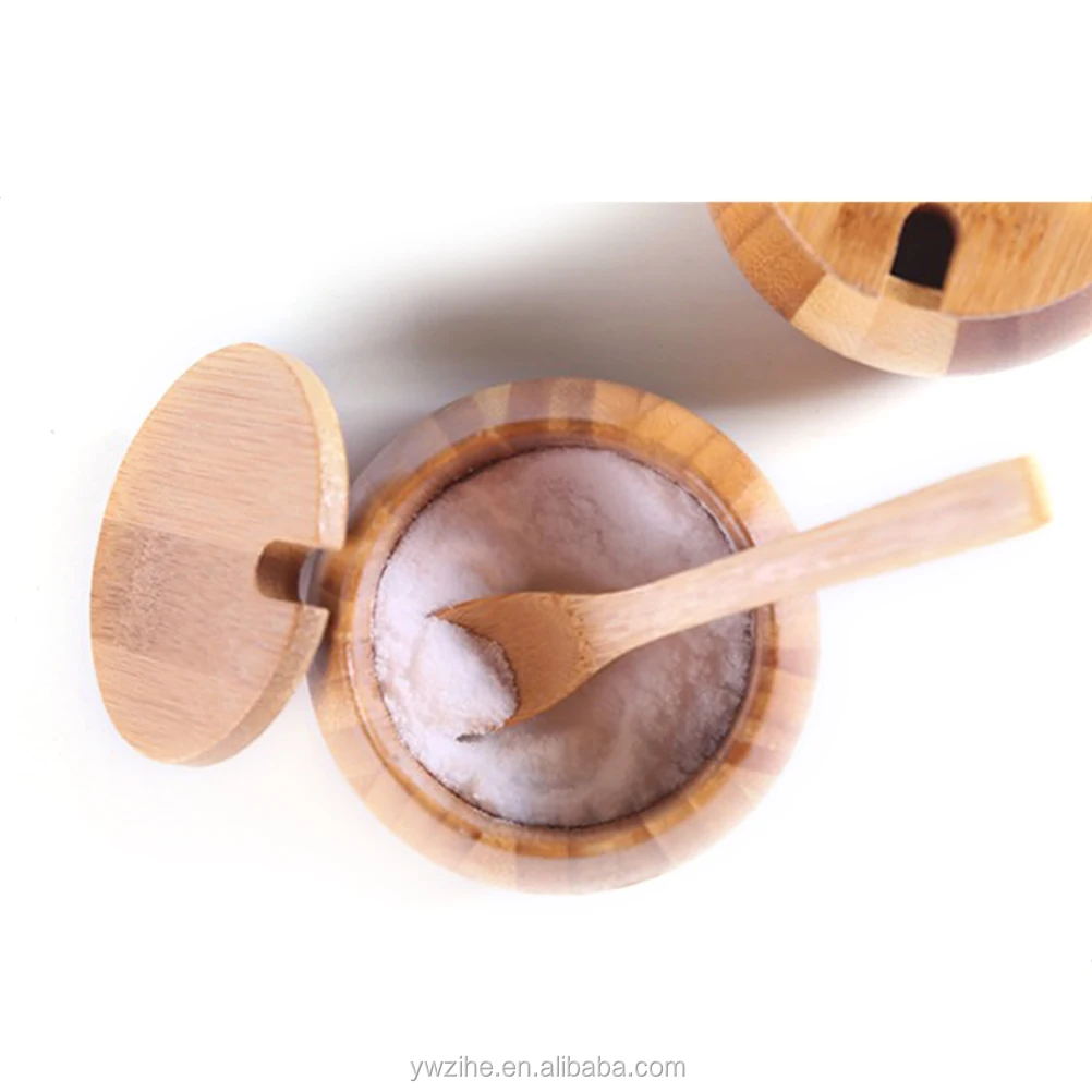 Wood Spice Pot Sugar Bowl Salt Pepper Seasoning Jar With Spoon & Lid Kitchen Set 