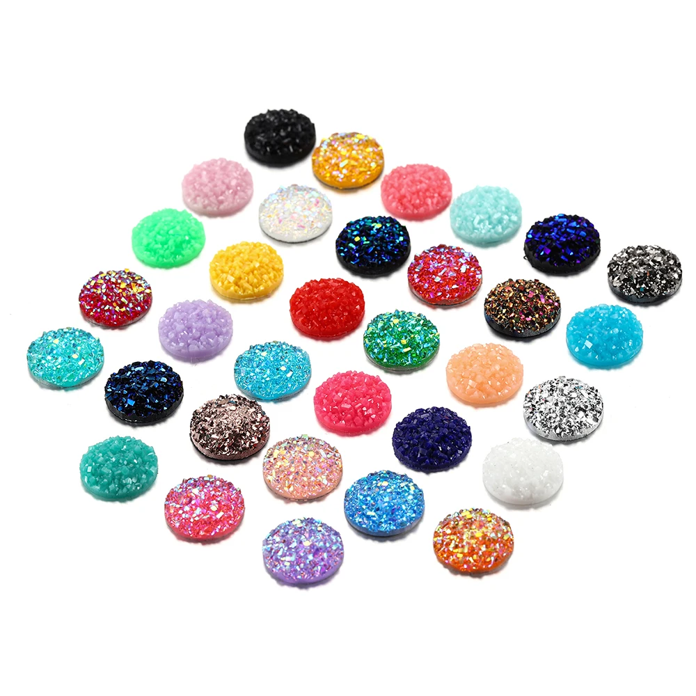 

30Pcs Mix Colors Rainbow  Convex Flat round back Resin DruzyJewelry Hair Bow Center DIY Craft Cabochons Pendants Earrings, As picture