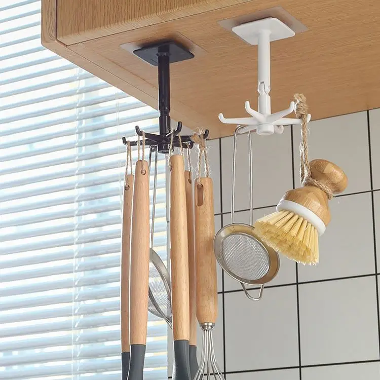 

Kitchen Utensils Wall-mounted Hook 360 Rotating Hanger Rotating Folding Hook With Storage For Living Room Bedroom Bathroom, Transparent