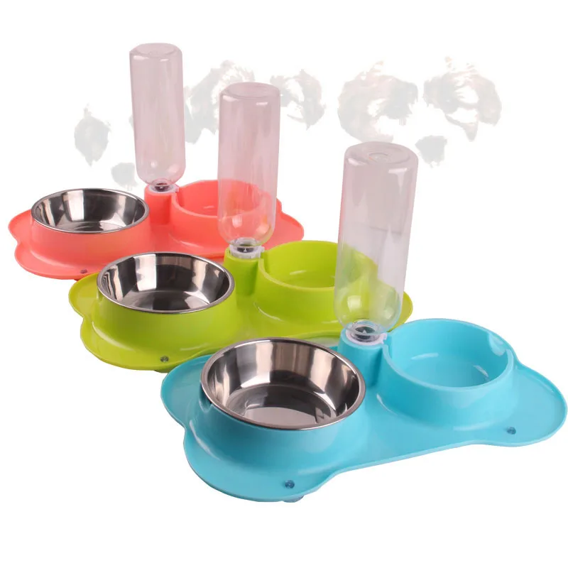 

Pet Bowl Stainless Steel Double Bowl Dog Automatic Drinking Bowl Dog Cat Waterer Food Feeder