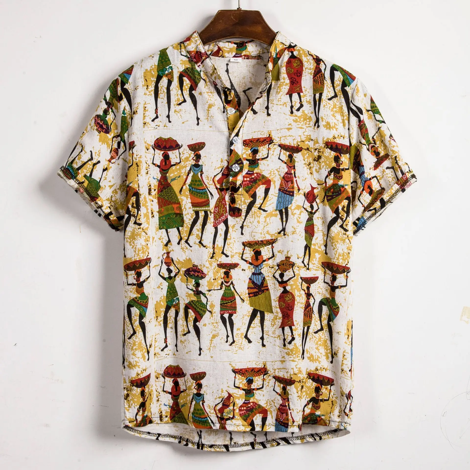 

Men Linen Short Sleeve Shirt Summer Floral Loose Baggy Casual Holiday Shirts Tee Tops