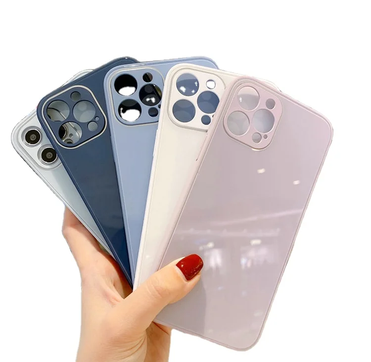 

for iphone glass case tempered glass Cell Mobile Phone Case Back Cover for Iphone 11Pro Max, Black/blue/pink/mix color