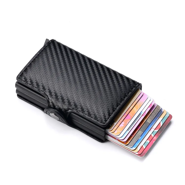 

RFID Metal Wallet Automatic Pop Up Anti-Theft Purse Business ID Cardholder Double Aluminum Carbon Fiber Credit Card Holder