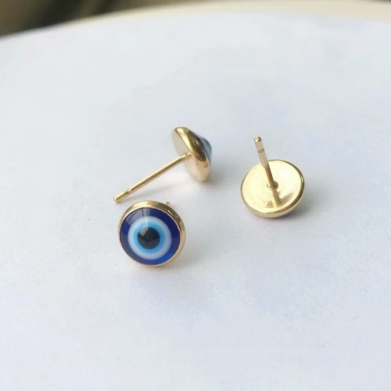 New 6mm Blue Evil Eye Stud Earrings Popular 14K Gold Filled for Permanent Jewelry Making