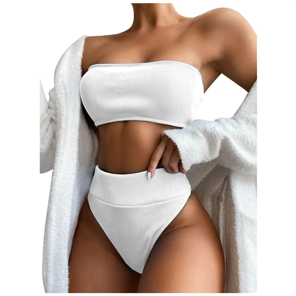 

Wholesale Swimwear Customize Logo Women One-piece Suit Bikini Sexy Bandeau Solid Bikini Push-up Padded Swimsuit Beachwear