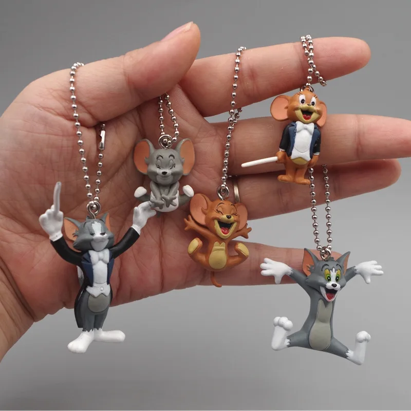 

Free Shipping 5pcs/set 3D Doll tom and jerry Keychain key chains Mouse kitty Action Figures jewelry pendent charm, Colorful