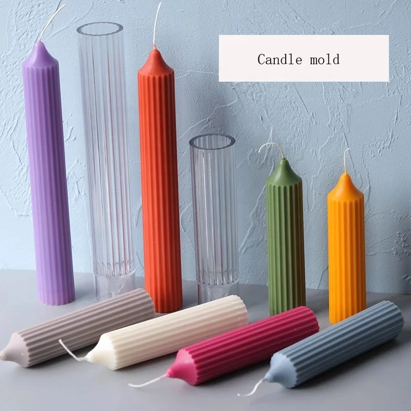 

New Long pole Candle Molds Plastic Pillar Candle Making Kit Large Cylinder Rib Molds DIY Candle Making Supplies, Transparency