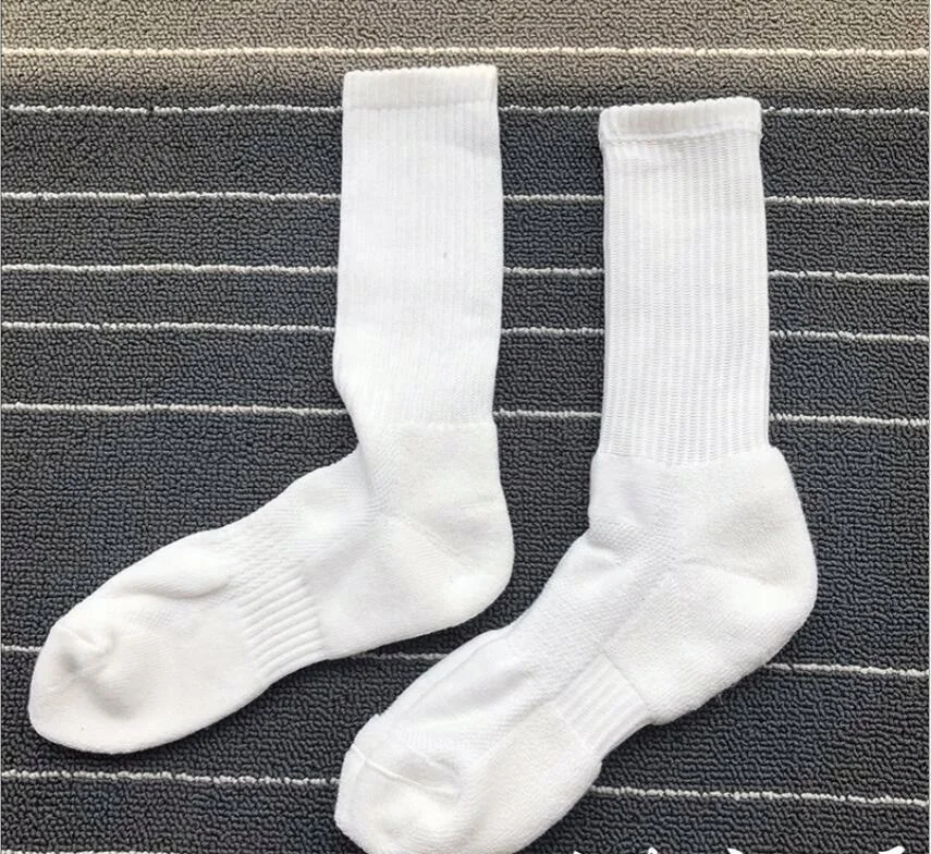 

Brand Men's Sports Breathable Black White Solid Color Towel Bottom Terry Thick Cotton Socks