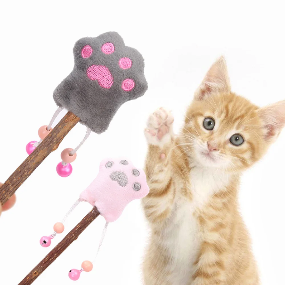 

New Design Interactive Pet Toy Wooden Matatabi Stick Lollipop Plush Cat Claw Toy With Bell And Catnip, Grey, pink