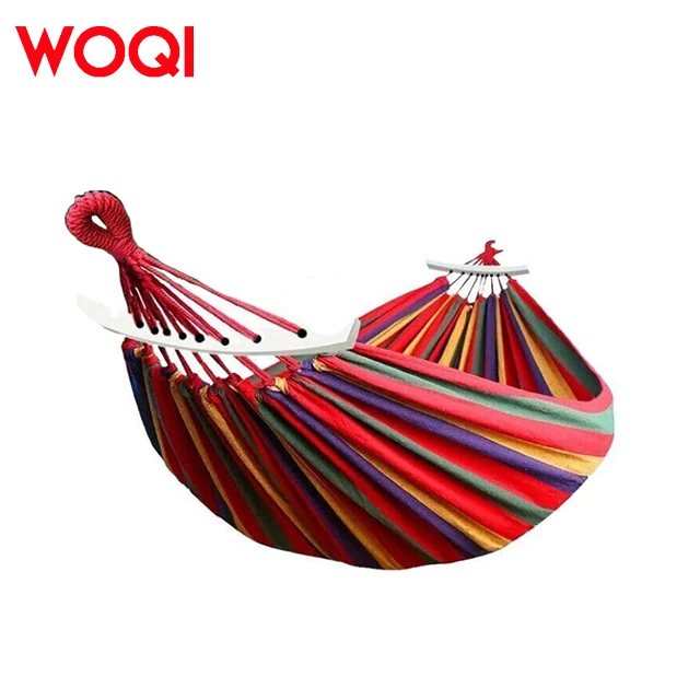 WOQI Outdoor Portable Parachute Beach Canvas Hammock with Wooden Stick