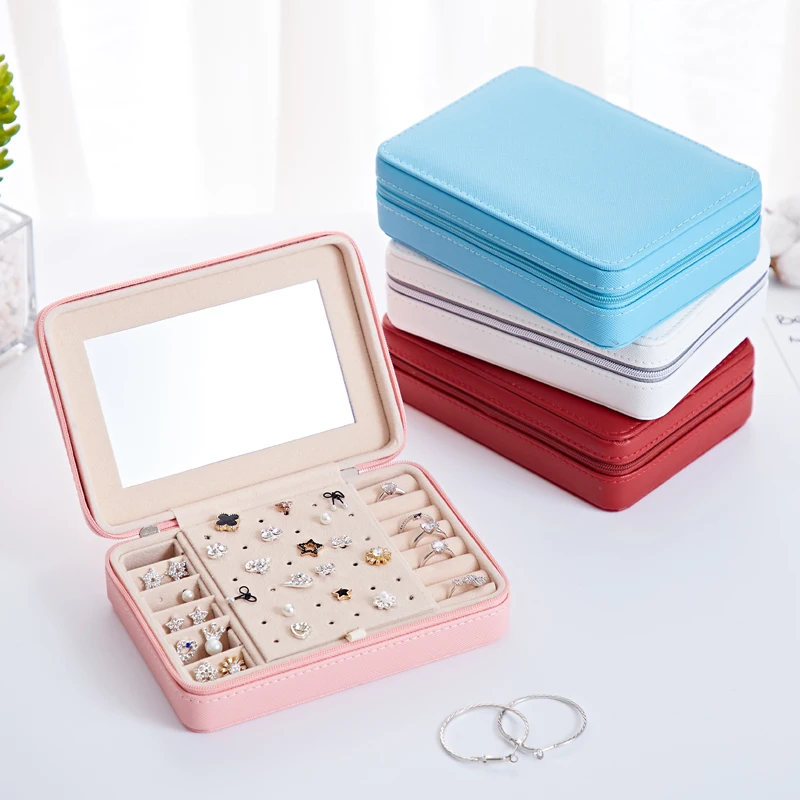 

Elegant PU leather jewellery packaging fashion jewelry box earring velvet for girls, Pink blue white light blue