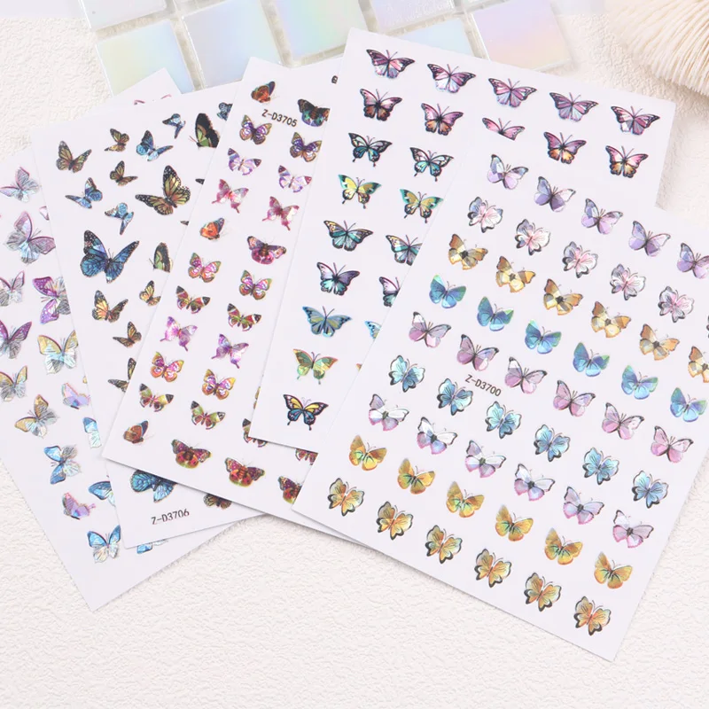 

TSZS 2020 popular wholesale 3D laser butterflies adhesive butterfly nail art decoration nail decals nail sticker, 9 designs