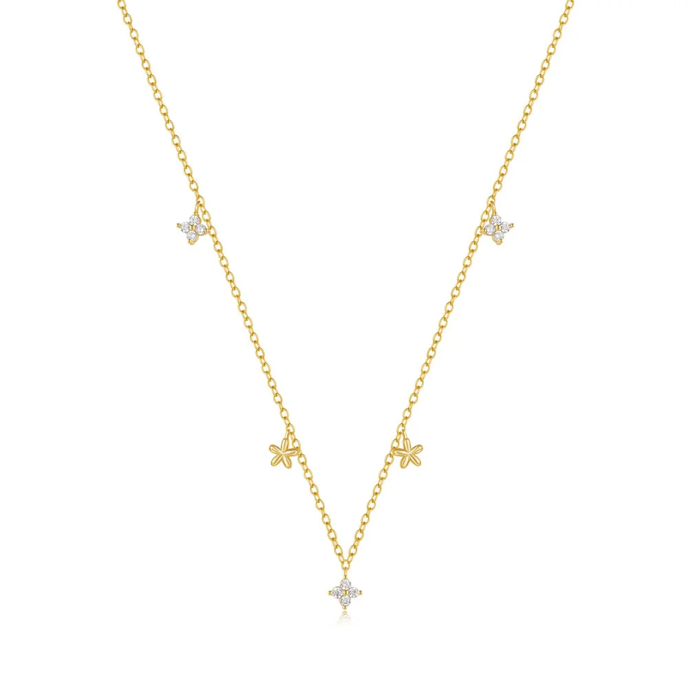 Fashion Jewelry Necklace 925 Sterling Silver Flower Zircon Pendant Necklace Gold Plated Necklace Women