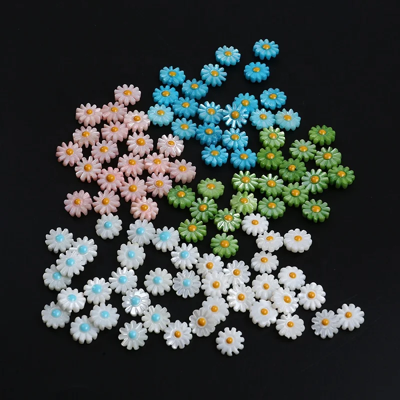 

Wholesale 10mm carved daisy flower mother of pearl shell beads for jewelry making, Various