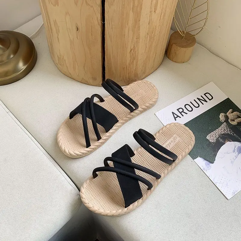 

Summer New Fashion Outer Wear Beach Roman Style All Match Thick Soled Women Sandals And Slippers, Black, green beige