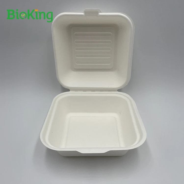 

New arrival sugarcane bagasse hamburger box packaging biodegradable disposable tableware plate compostable food container, Bleached;natural