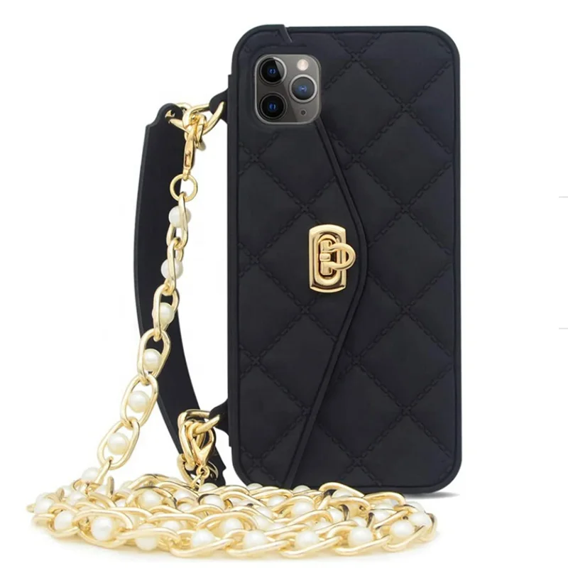 

Luxury Stylish Silicon 3D Crossbody Purse Wallet Handbag Cell Phone Case for iPhone XR XS 8plus with Crossbody Chain Wrist Strap, 10 colors