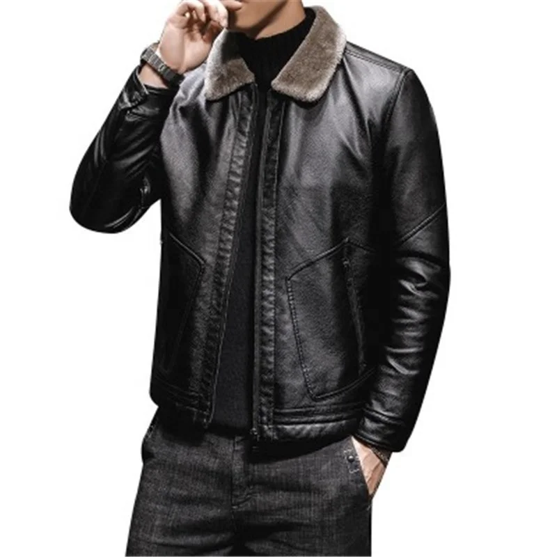

Turn-down Collar Casual Leather Men's Jackets, Black/coffee/brown