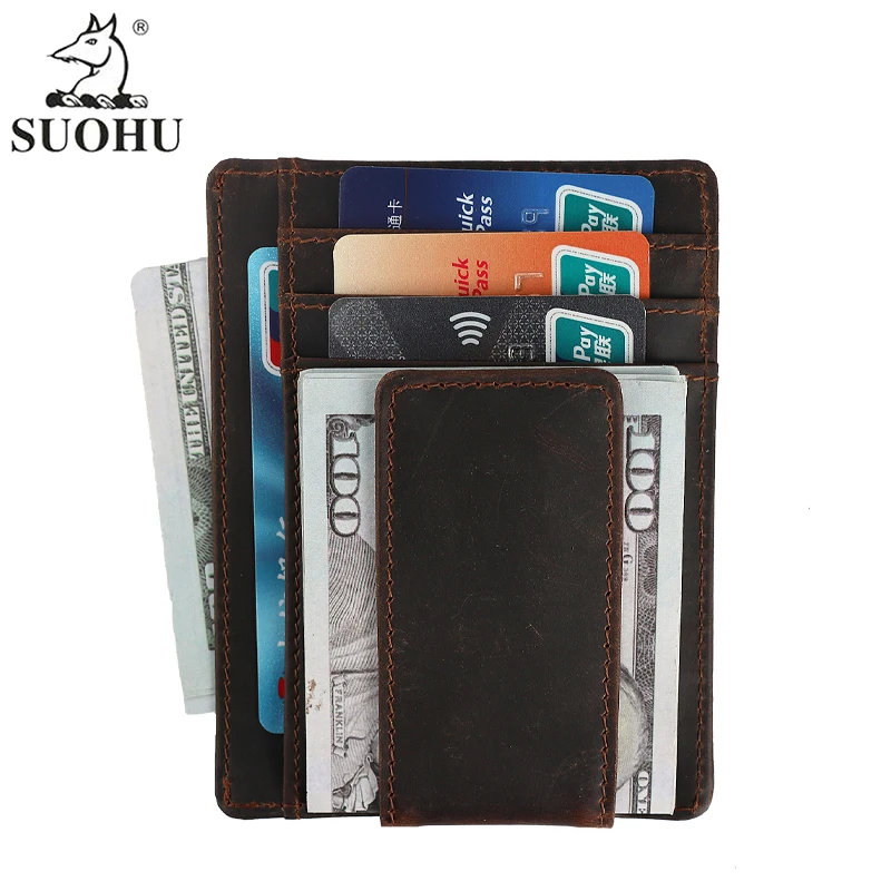 

Custom Logo Vintage Genuine Leather Magnetic Money Clip Rfid Blocking Card Holder Men Cow Leather Strong Magnet Money Clip, Customized color