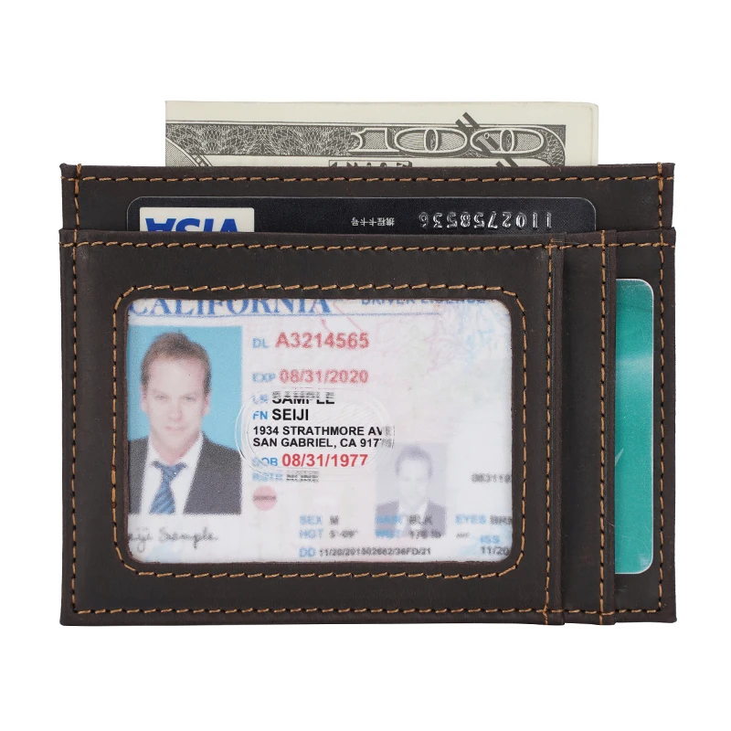 

OEM ODM Custom Rfid Crazy Horse Full Grain Genuine Leather Minimalist Slim Card Holder Wallet Rfid Front Pocket Cardholder