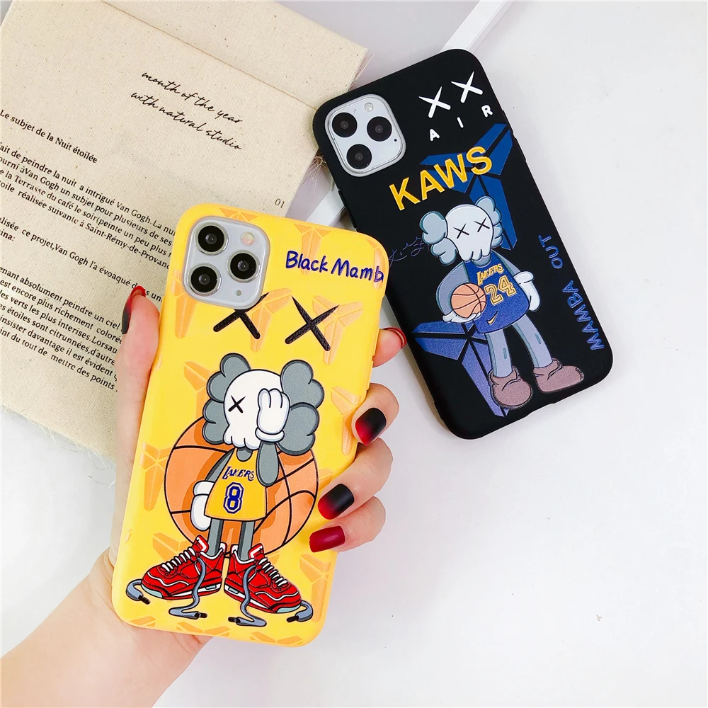 

Street Brand Fashion Black KAWS TPU Soft Phone Case for iPhone 11 12 Pro Max XR X XS XR 7 8 Plus Cover