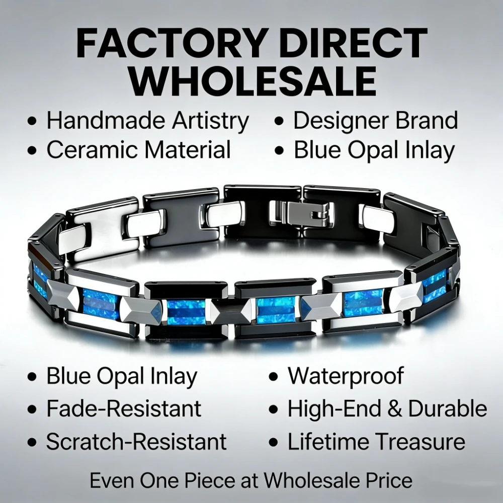 Luxury Hypoallergenic Black Ceramic Natural Blue Opal Bracelets for Men and Women Charm Bangles Tungsten Carbide Jewelry
