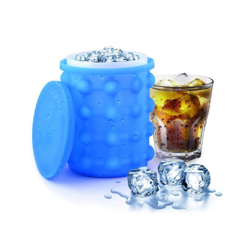 

Ice Trays Large Silicone Ice Bucket Ice Cube Maker Round Portable For Frozen Whiskey Cocktail Beverages, Blue