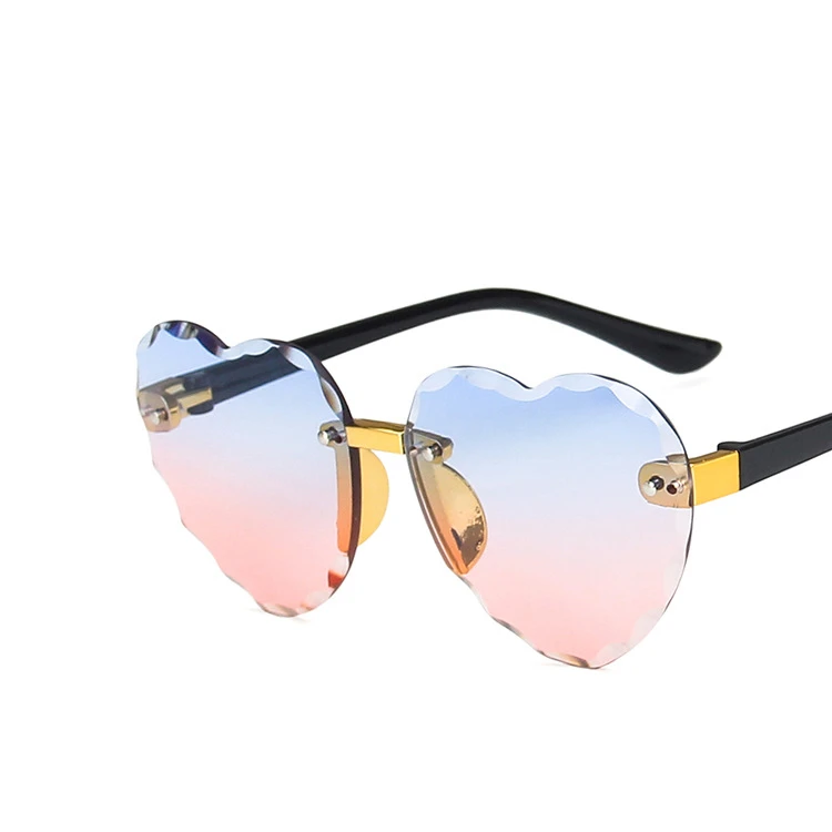 

[RTS] Kids sunglasses wholesale heart shape rimless frame glasses custom crystal ocean lens, Choose