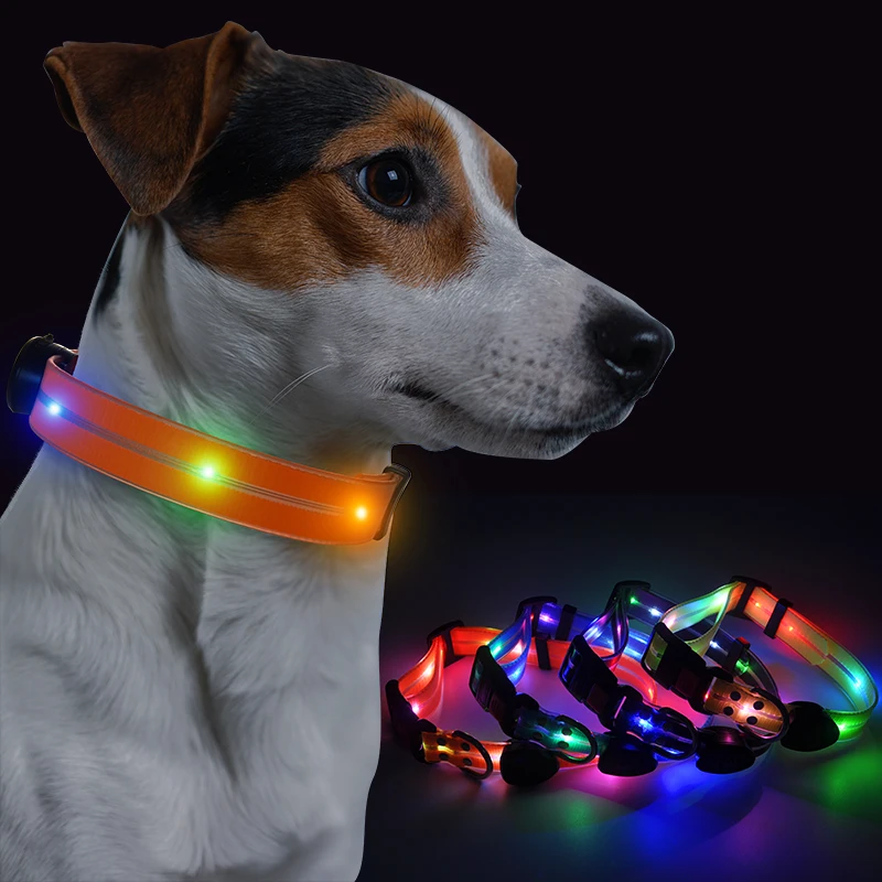 

RGB Colorful Light Up Nylon Waterproof Pet Collars For Dog Night Walking USB Rechargeable Glow In the Dark LED Dog Collar, Customized color