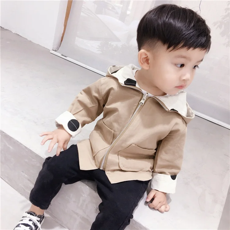 

B60835A little boy wear hooded cotton short trench fashion reversible coat, Picture