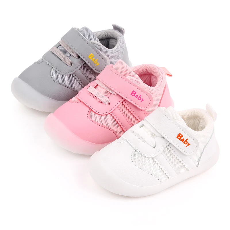 

New autumn mesh breathable prewalker high quality baby shoes wholesale, Pink/white/grey