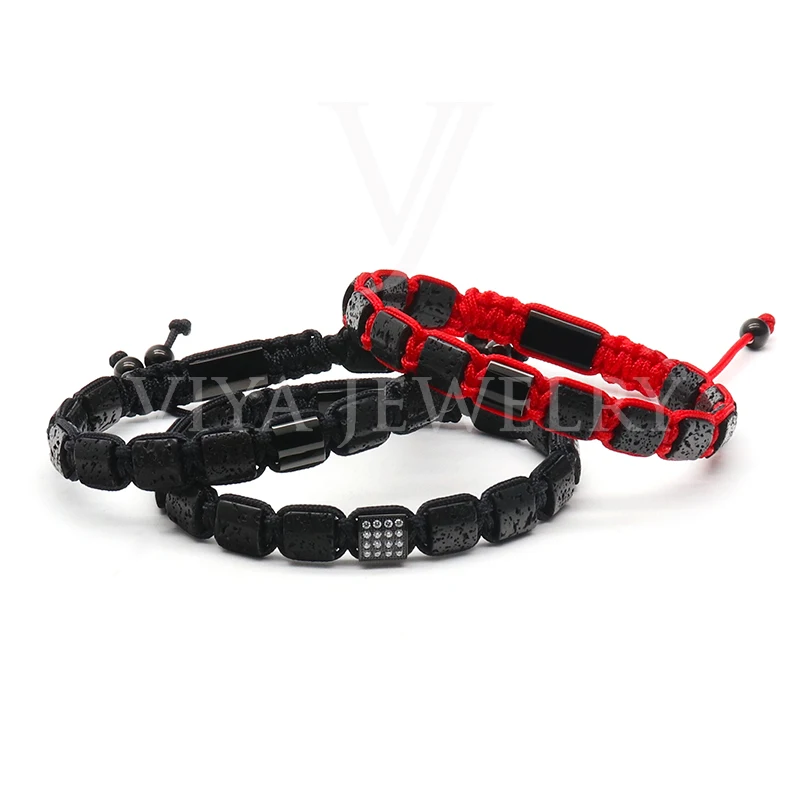 

New Arrival Viya Jewelry Popular Square Men Bracelet White Lava Stone Macrame Braided Bracelet