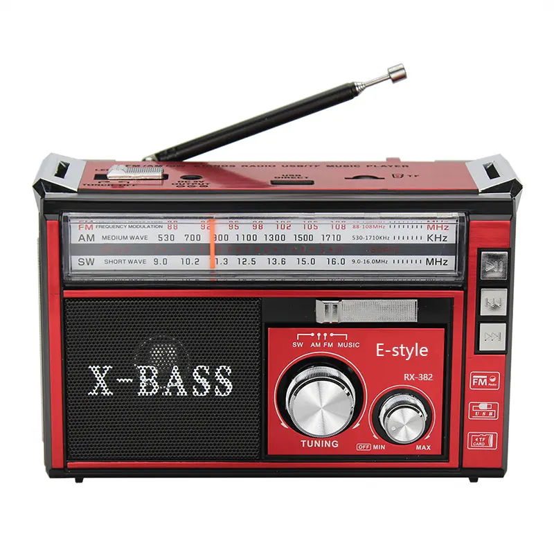 

Rechargeable FM AM SW X-BASS Portable Radio With USB TF BT MP3 Player with LED, Black