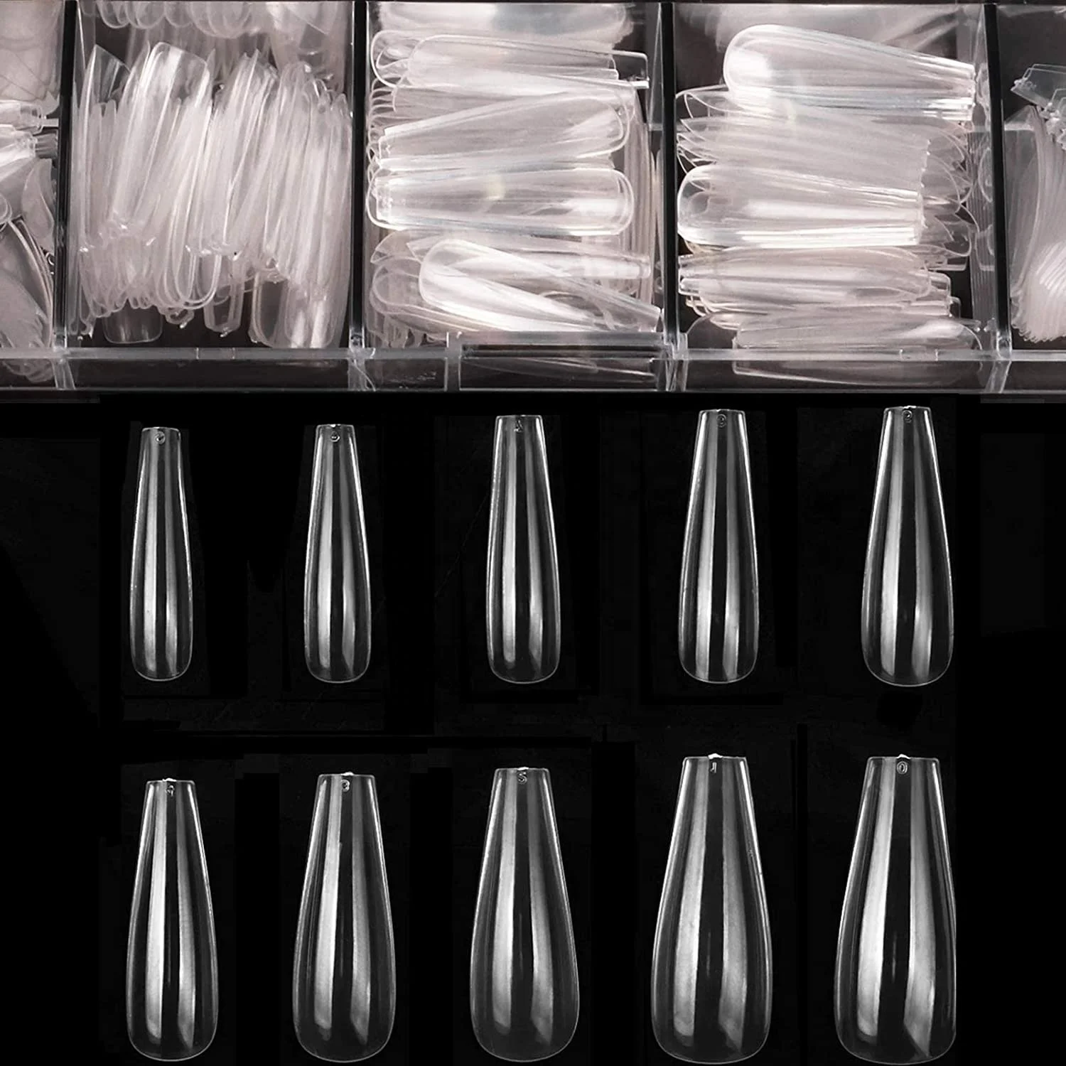 

500pcs Long Clear Acrylic Nails Coffin Shaped Ballerina Nails Tips Full Cover False acrylic artificial nails