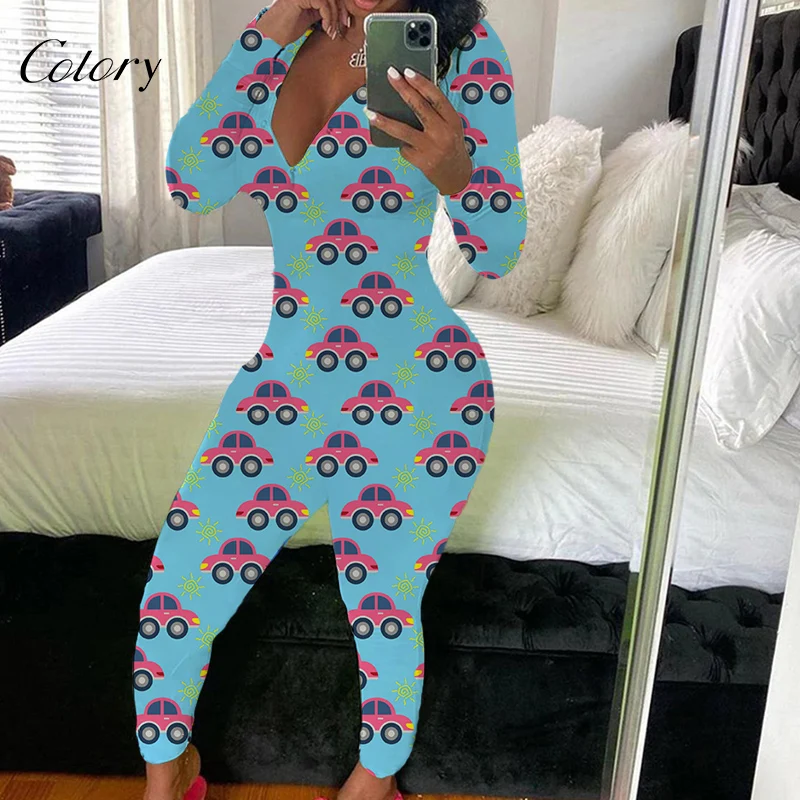 

Colory Printed Pyjamas Silk Shorts Cartoon Print Onsies Women Ladies Pjamas, Picture shows