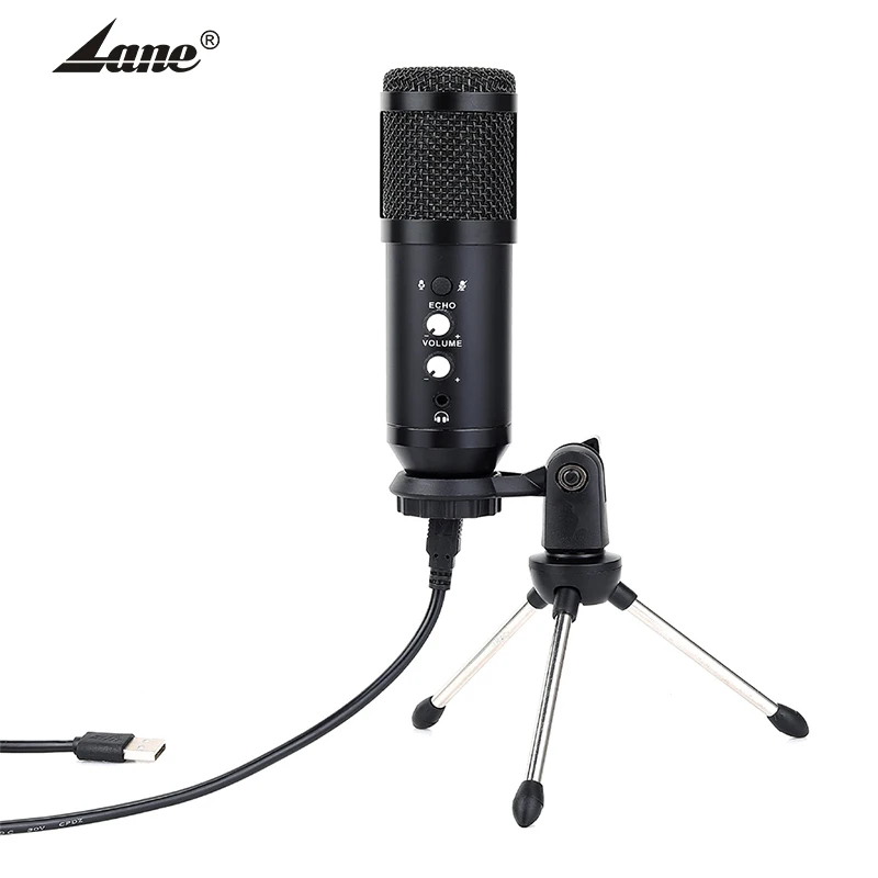 

USB Condenser Microphone for Computer Professional PC Mic Studio Cardioid Condenser Kit with Adjustable Metal Tripod Stand, Black