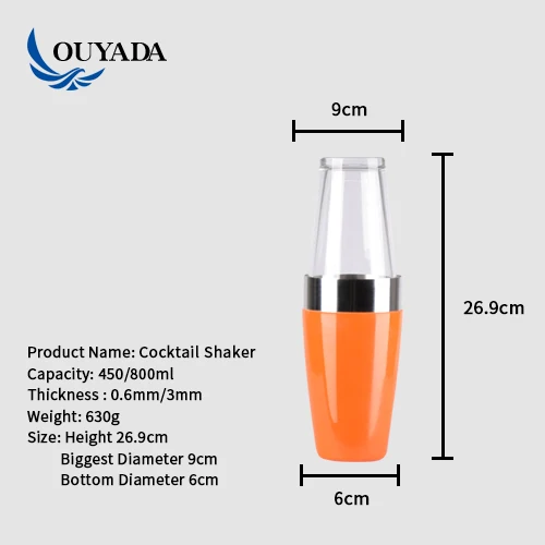 
Factory Direct 28oz stainless steel plastic cocktail boston shaker 