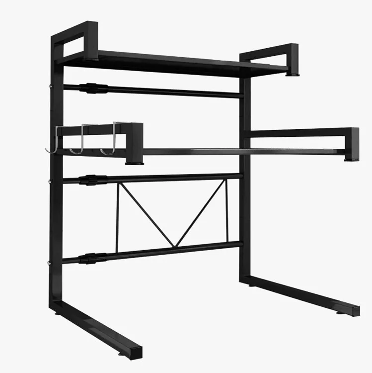 
High Quality Carbon Steel Kitchen Storage Holder Metal Flexible Standing Type Microwave Oven Shelf Rack 
