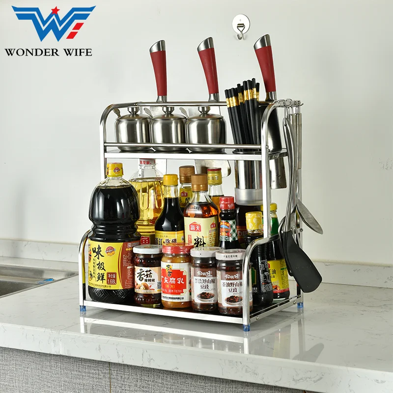 Metal 2 Tier Tableware Storage Shelf Kitchen Stainless Steel Kitchen Storage Rack