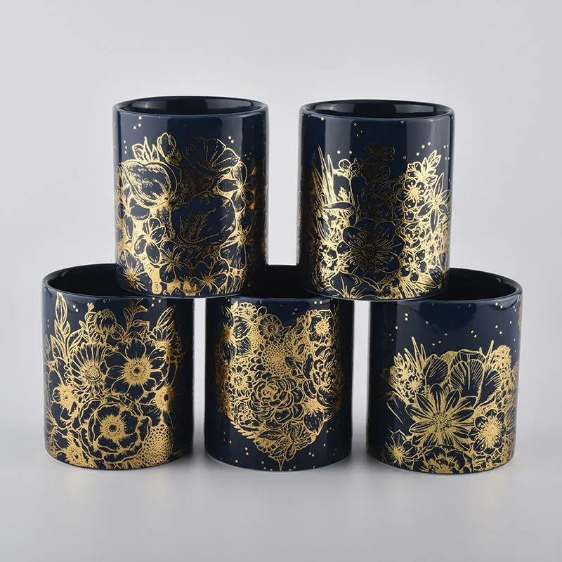 Luxury Ceramic Candle Jar With Gold Printing