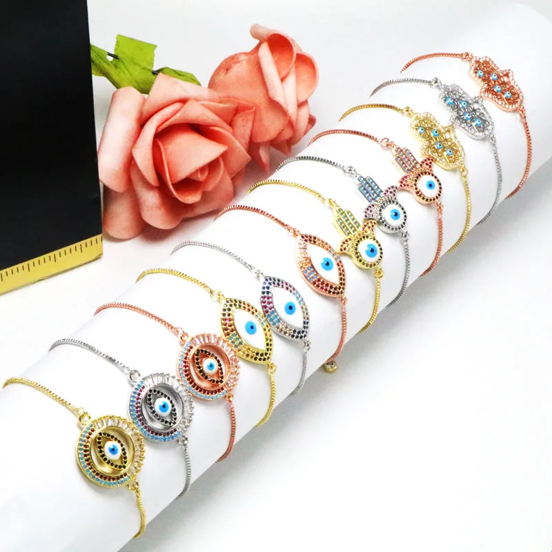 

Fashion oil drip devil's eye bracelet copper and zircon micro setting bangle blue evil eyes bracelet jewelry