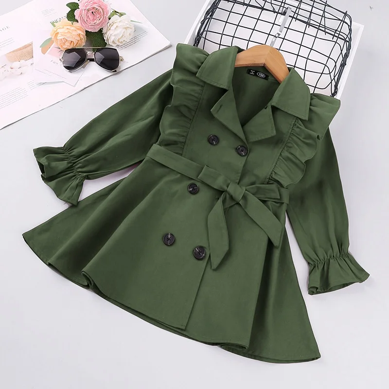 

2021 Spring Autumn Toddler Girls Clothes Long Sleeve Fashion Trench Coats Children Solid Outerwear with Sashes Costume 2-6Y