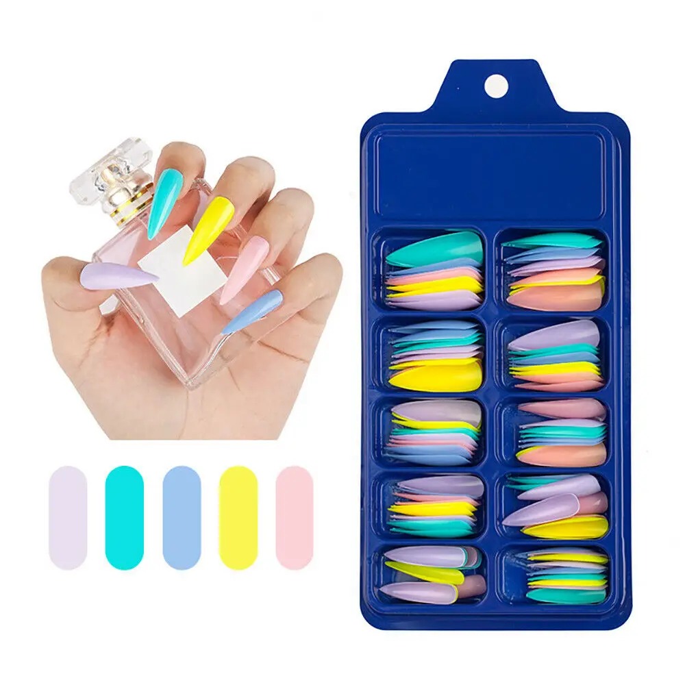 

25 Colors Diy False Nail Tips Matte Full Cover Long Stiletto Fake Nails Art Manicure Acrylic Artificial Fingernails 100Pcs/Box