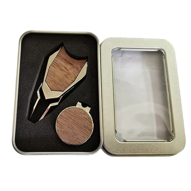 

Wholesale Shield Shape Wood Divot Tool Ball Marker Hat Clip Gift Set Blank Custom Golf Divot Tool