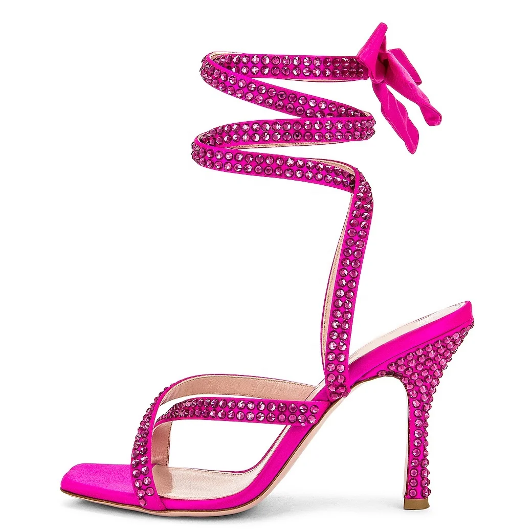 

High heel sandals 2020 classic summer diamond sandals designer sexy party high heels new fashion dress shoes lace-up sandals, Black,white,blue,yellow,green,nude