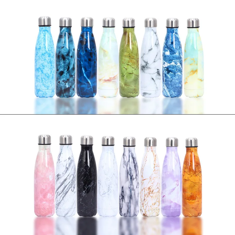 

Marble Pattern cola bottle Optional UV cleaning lid 500ml BPA Free Vacuum Insulated Stainless Steel Water Bottle With Straw