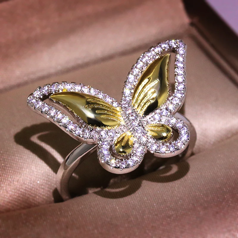 

Wholesale Price Fashion Designs 863 Butterfly CZ Ring Platinum Plated Shiny 3A Zircon ring for women, Silver color